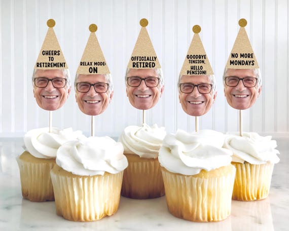 Retirement Cupcake Toppers, Retired Photo Cupcake Toppers, Office Party Decorations, Personalized Cupcake Toppers, Out Of Office