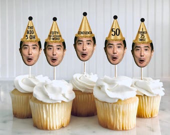 50th Birthday Face Cupcake Toppers, Custom Photo Cupcake Toppers, Milestone Birthday Decor, Cincuenta