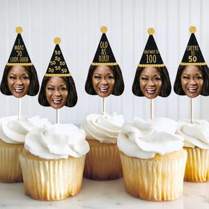 50th Birthday Cupcake Toppers, Custom Face Cupcake Toppers, 50th Birthday Decorations, Cheers To 50 Years, Personalized Cupcake Toppers