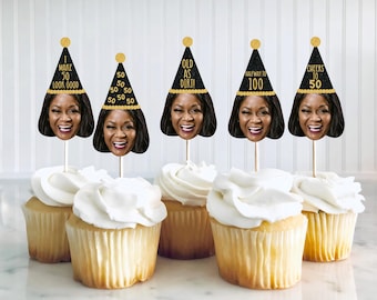 50th Birthday Cupcake Toppers, Custom Face Cupcake Toppers, 50th Birthday Decorations, Cheers To 50 Years, Personalized Cupcake Toppers