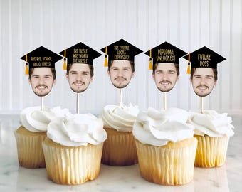 Graduation Photo Cupcake Toppers, Graduation Cupcake Toppers, Graduation Party Decor, Graduate Cake Topper, Custom Face Cupcake Toppers