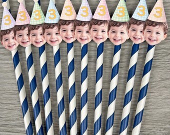 Custom Gingham Face Straws, Pastel Gingham Party Decor