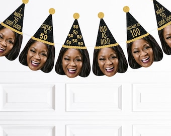 Custom 50th Birthday Banner, Personalized Face Party Garland, 50th Birthday Party Decorations
