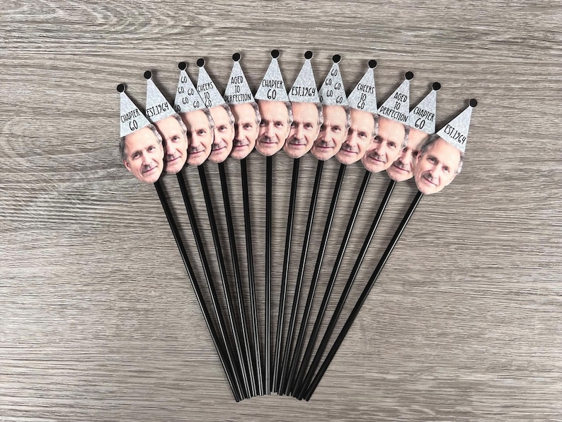 Custom Drink Stirrers, 60th Birthday Straws, Custom Face Drink Stirrers, 60th Birthday Decor, Personalized Swizzle Sticks, Cocktail Stirrers zdjęcie 2