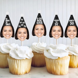 30th Birthday Cupcake Toppers, Face Cupcake Toppers, Custom Birthday Cupcake Toppers, Photo Cupcake Toppers, Face Decorations Any Age