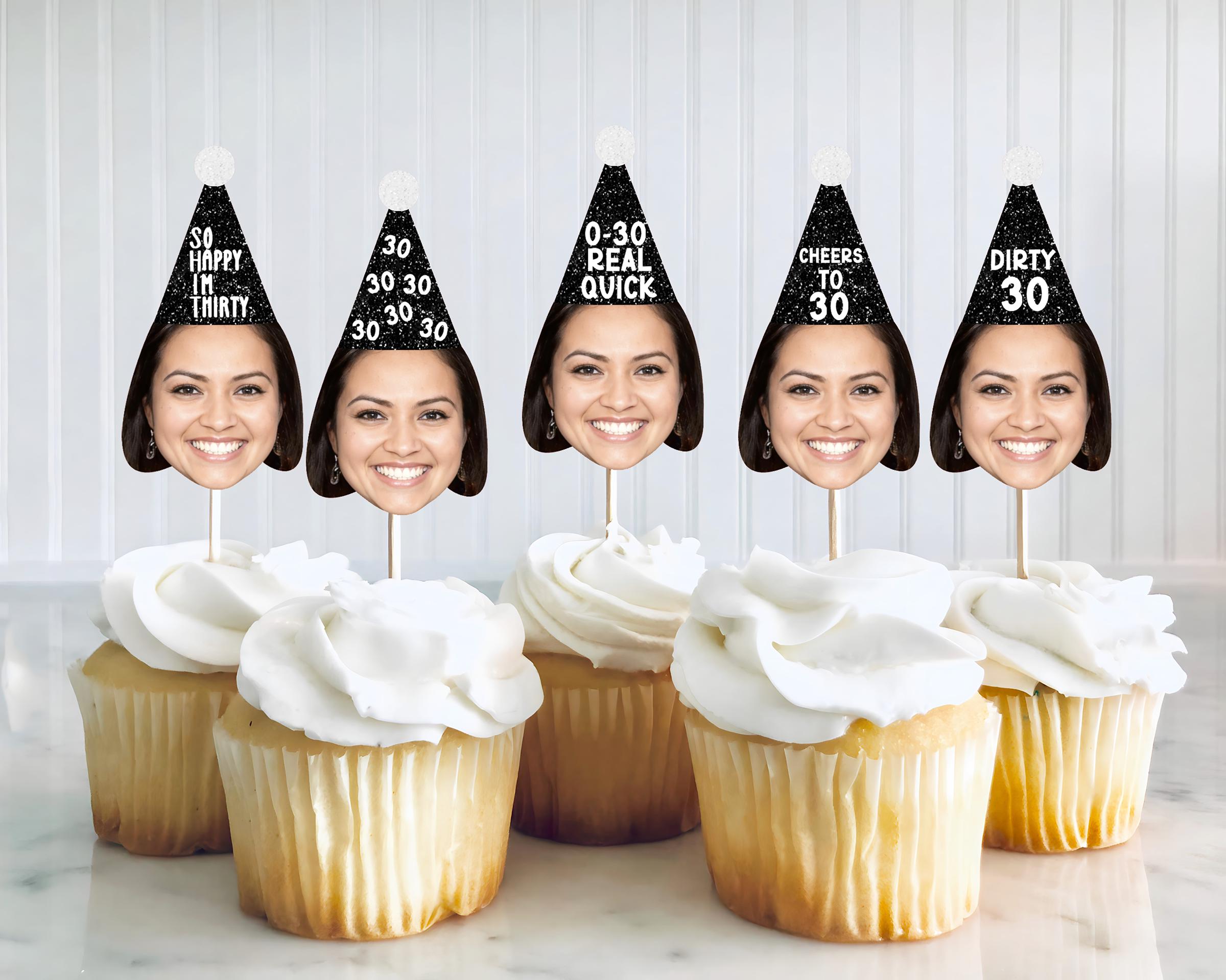 30th Birthday Cupcake Toppers, Face Cupcake Toppers, Custom Birthday Cupcake Toppers, Photo Cupcake Toppers, Face Decorations Any Age