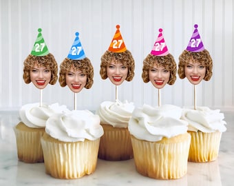 Custom Face Cupcake Toppers, Face Cupcake Toppers, Custom Birthday Face Photo Decorations, Photo Birthday Toppers, Birthday Toppers Any Age