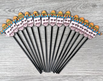 Custom Face Sombrero Drink Stirrers, Custom Fiesta Party Decor, Final Fiesta Bachelorette Party, Swizzle Sticks, Margs And Matrimony Bach