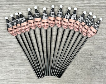 Custom Face Drink Stirrers, Custom Cocktail Stirrers, Custom Face Decorations, 30th Birthday Decor, Personalized Swizzle Sticks