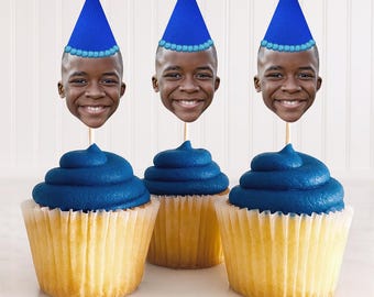 Custom Face Cupcake Toppers, Custom Birthday Party Cupcake Toppers, Personalized Face Toppers, Photo Cupcake Toppers, Face Party Decorations