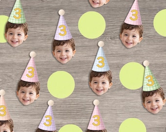 Custom Gingham Face Confetti, Gingham Birthday Confetti, Pastel Baby Shower Table Scatter, Personalized Photo Confetti