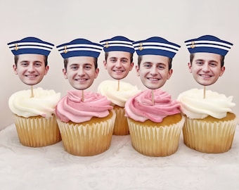 Groom Face Cupcake Toppers, Last Sail Before The Veil, Custom Face Cake Toppers, Nauti Bachelorette Decor, Groom Face Decorations, Nautical