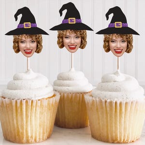 Witch Face Cupcake Toppers, Halloween Bachelorette Party Decor, Til Death Do Us Party Cupcake Toppers, Witch Themed Bachelorette Party