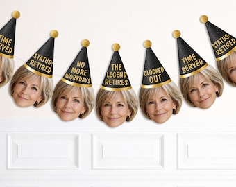 Custom Retirement Face Banner, Happy Retirement Party Banner, Black And Gold Party Decor