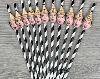 50th Birthday Straws, Custom Face Party Straws, 50th Birthday Decor Personalized
