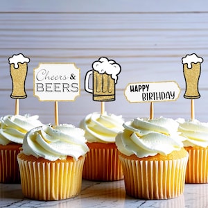 Beer Cupcake Toppers, Cheers And Beers Birthday Cupcake Toppers, Cheers To 40 Years Cupcake Toppers, Beer Cake Topper, Beer Themed Party