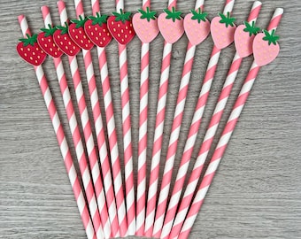 Strawberry Party Straws, Berry Birthday Drinking Straws, Fruit Theme Decor