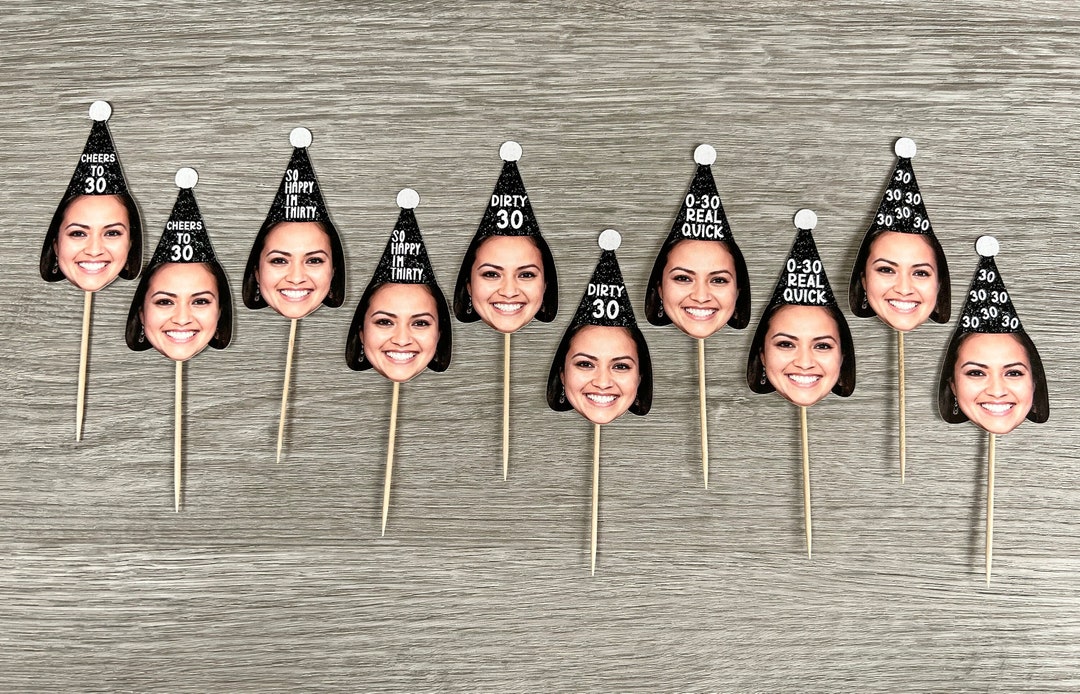 30th Birthday Cupcake Toppers Face Cupcake Toppers Custom Etsy