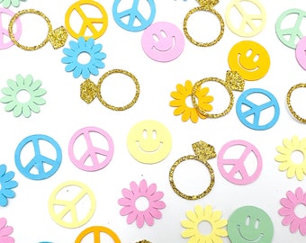 Groovy Confetti, Last Disco Confetti, Peace Sign Confetti, Dazed And Engaged Bachelorette, Diamond Ring Confetti, Retro Bachelorette Decor