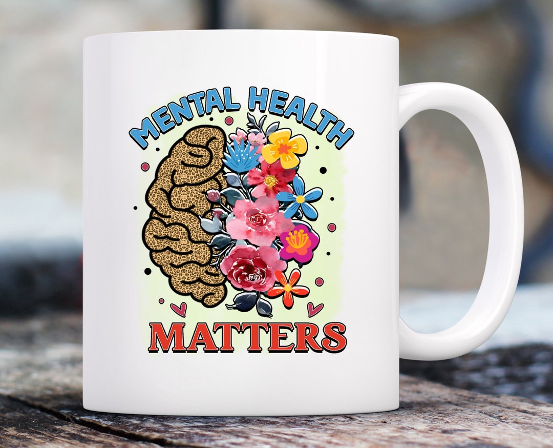 Mental Health Matters Coffee Mug: Floral Brain Cartoon Design - Etsy