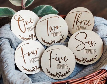 Engraved Wooden Baby Milestone Discs, Newborn Photo Prop