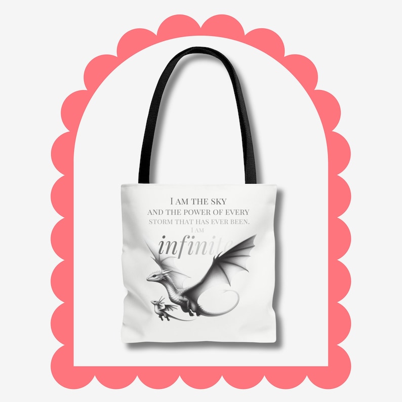 I am the sky and the power of every storm that has ever been. I am Infinite. Tote Bag, Fourth Wing Bag, Iron Flame Bag, Fantasy Reader Bag image 1