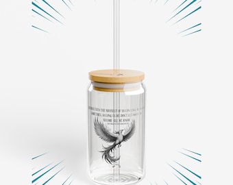 The House In The Cerulean Sea Phoenix Glass Tumbler with Bamboo Lid and Tritan Straw, 16oz