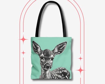Deer Tote Bag, Animal Tote Bag, Green Bag, Nature Inspired Apparel, Nature Lover Gift, Deer Lover Gift, Gift for Outdoor Enthusiasts