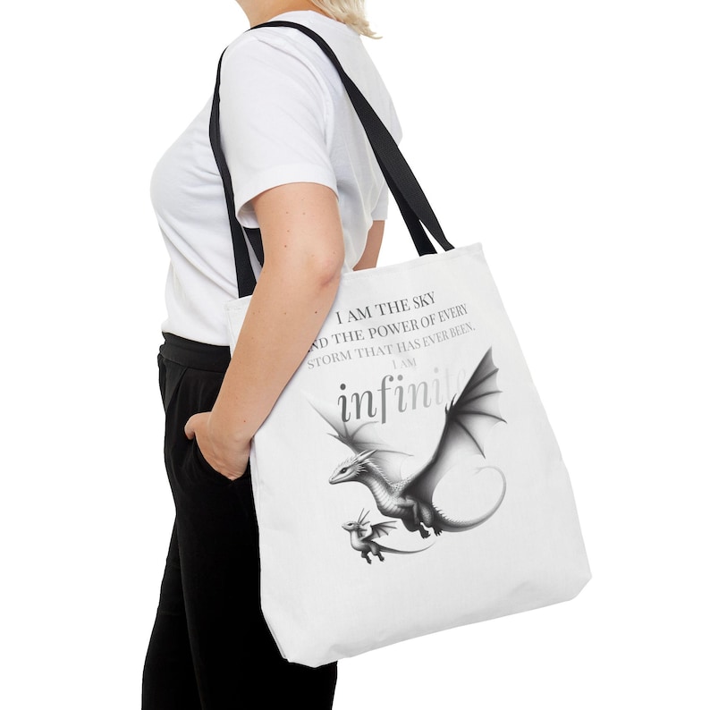 I am the sky and the power of every storm that has ever been. I am Infinite. Tote Bag, Fourth Wing Bag, Iron Flame Bag, Fantasy Reader Bag image 5