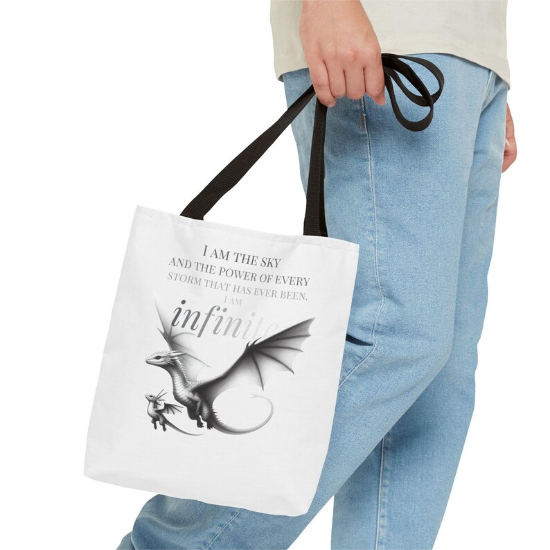 I am the sky and the power of every storm that has ever been. I am Infinite. Tote Bag, Fourth Wing Bag, Iron Flame Bag, Fantasy Reader Bag image 4