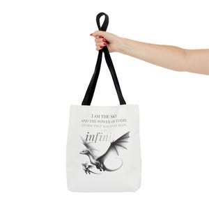 I am the sky and the power of every storm that has ever been. I am Infinite. Tote Bag, Fourth Wing Bag, Iron Flame Bag, Fantasy Reader Bag image 3