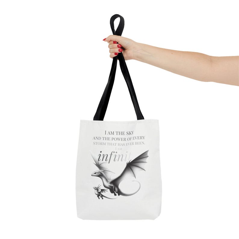 I am the sky and the power of every storm that has ever been. I am Infinite. Tote Bag, Fourth Wing Bag, Iron Flame Bag, Fantasy Reader Bag image 3