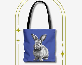Bunny Tote Bag, Animal Tote Bag, Blue Bag, Nature Inspired Apparel, Nature Lover Gift, Bunny Lover Gift, Gift for Outdoor Enthusiasts