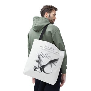 I am the sky and the power of every storm that has ever been. I am Infinite. Tote Bag, Fourth Wing Bag, Iron Flame Bag, Fantasy Reader Bag image 6
