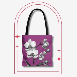 Orchid Tote Bag, Flower Tote Bag, Garden Bag, Nature Inspired Apparel, Nature Lover Gift, Flower Lover Gift, Gift for Outdoor Enthusiasts