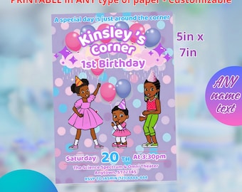 Birthday Gracie invitation template 5x7in. Printable and editable in CANVA