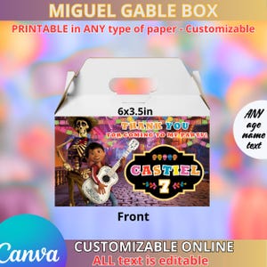 Coco Birthday Gable box templete. EDITABLE IN CANVA