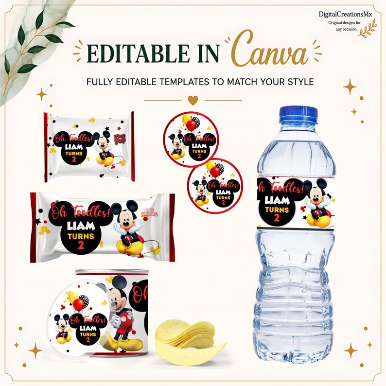 Mickey Mouse 10 Party Favors, water bottle, chip, juice and more. DIGITAL image 5