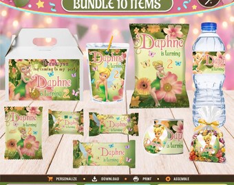 Tinker bell  10 Party Favors, water bottle, chip, candy bars, juice labels and more. DIGITAL