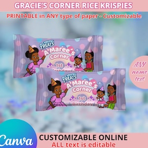 Birthday Gracies Rice Krispies templete. Editable in CANVA