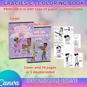 Birthday Party Gracie Coloring Book. Editable in CANVA