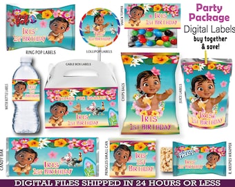 Labels For Moana Party Pack, water bottle, chip, candy bars, juice labels, thank you tags, activity,bags. DIGITAL