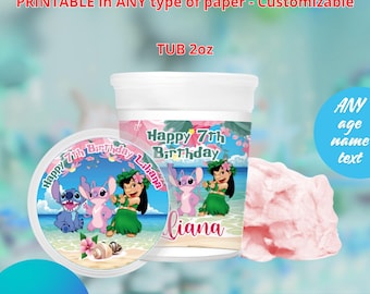 Lilo and Stitch Cotton candy 2oz and lid. Editable in CANVA