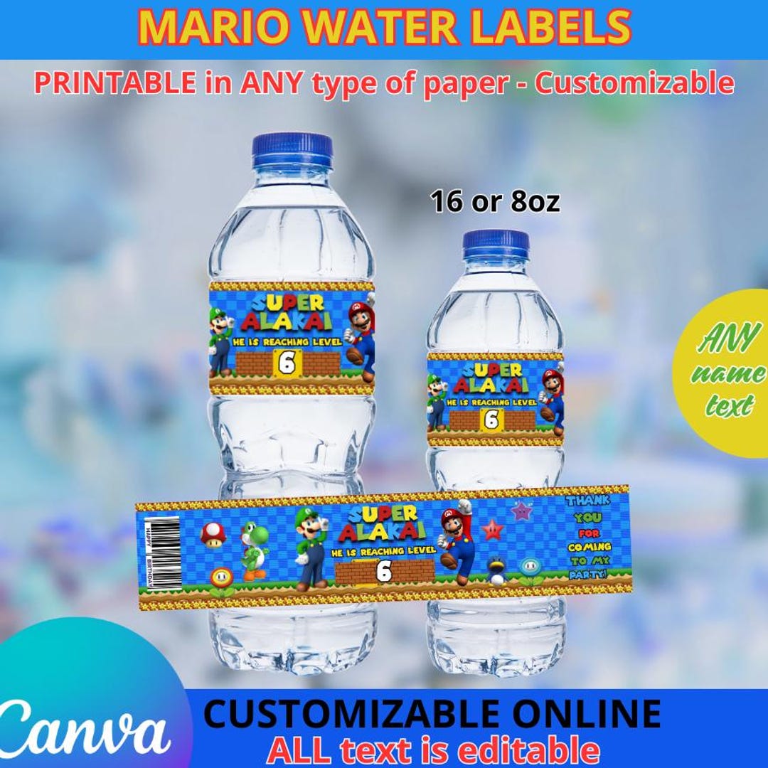 Water Labes Super Mario Water Labes Templete. Editable in CANVA - Etsy