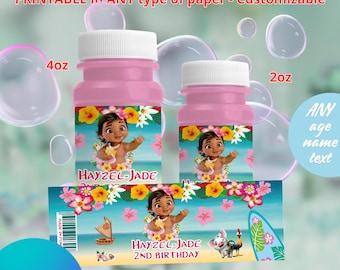 Moana Baby - Plantilla de etiqueta de burbuja de 4 y 2 oz. Editable en CANVA