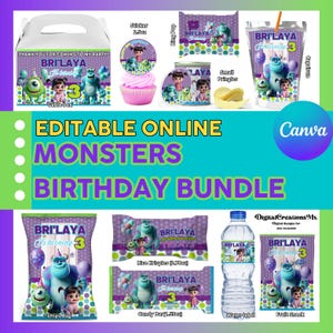 Monsters 10 Party favors, Monsters printables, digital files INC. Editable in CANVA