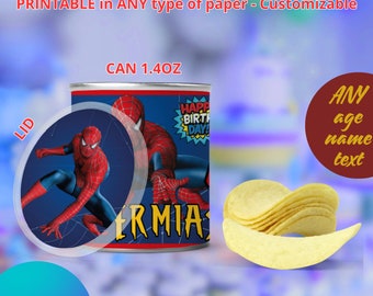 Spiderman Pringles small can and lid. EDITABLE IN CANVA