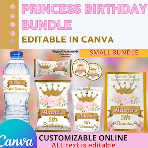 Princess Birthday 6 Gastgeschenke, Wasserflasche, Chip, Reiskrispies, Saftetiketten und mehr. DIGITAL