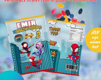 Spidey and His Amazing Friends Fruit Snack templete. Editable in CANVA