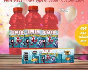 Spidey and His Amazing Friends Gatorade templete. Editable in CANVA
